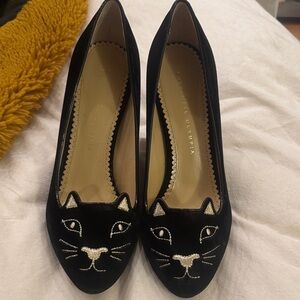 Charlotte Olympia Black Cat Embroidered Heels